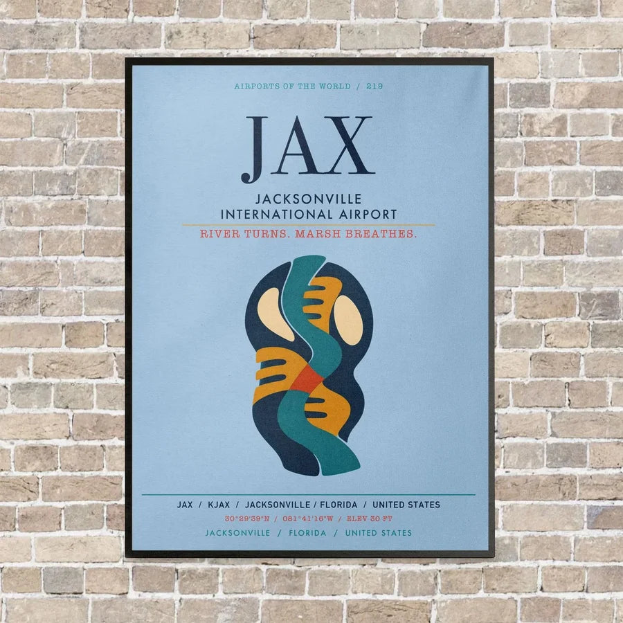 Jacksonville International Airport JAX vertical canvas print - framed - light blue background