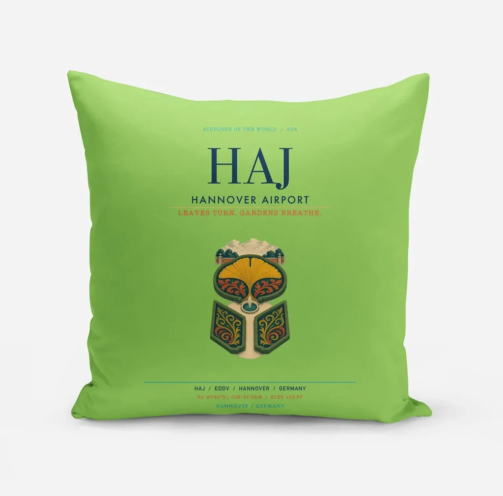 Hannover Airport (HAJ) design on light green pillow