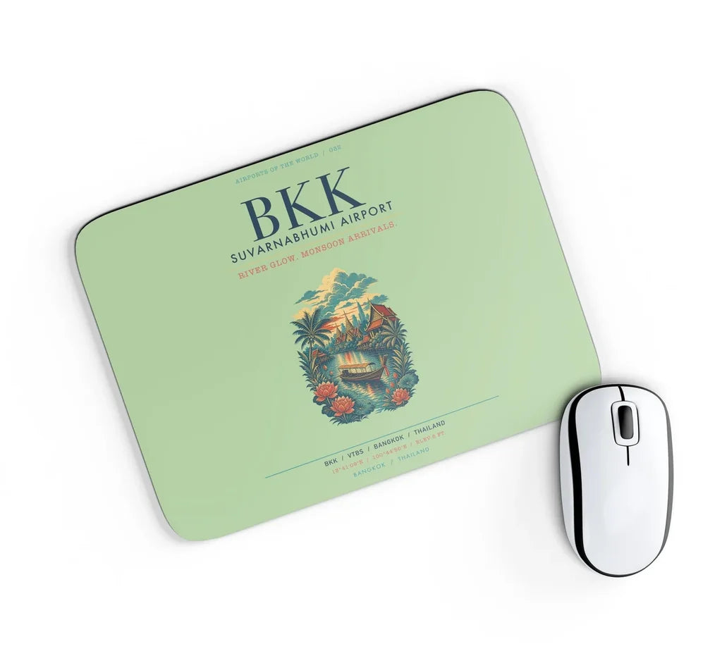 Bangkok Suvarnabhumi Airport (BKK) design on light green rectangle mouse pad