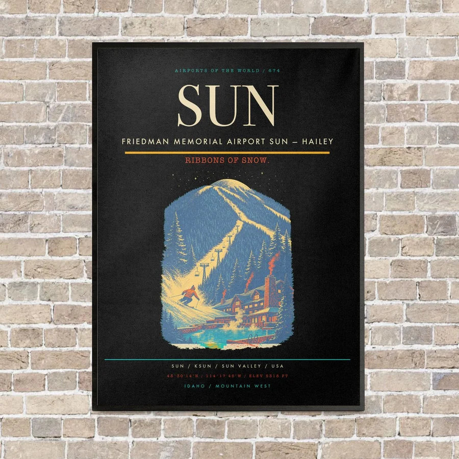 Friedman Memorial Airport SUN — Hailey vertical canvas print - framed - black background