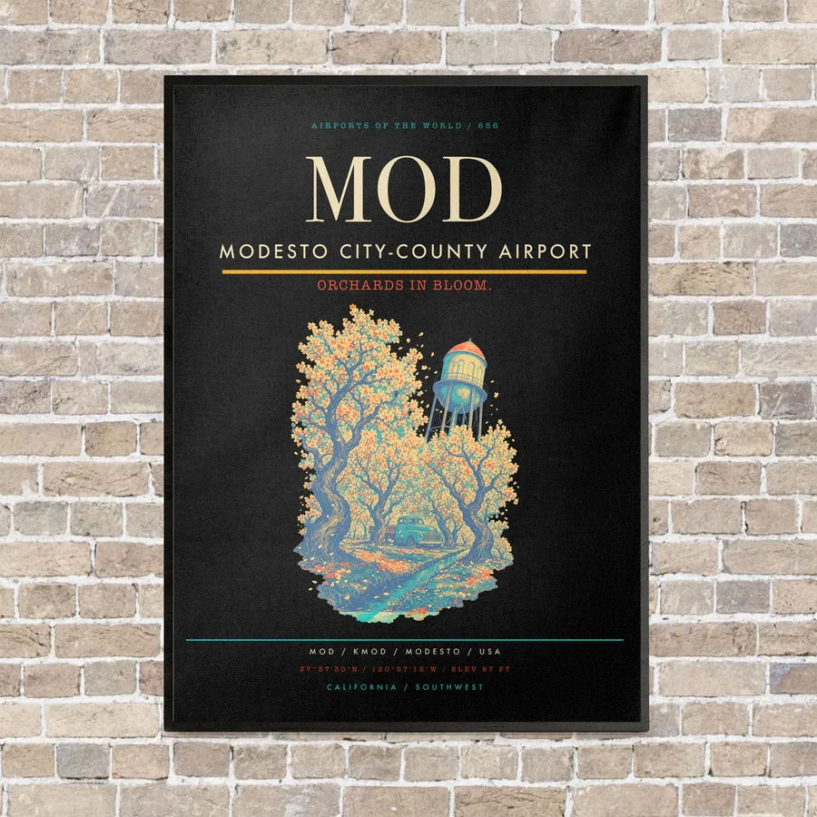 Modesto City-County Airport MOD vertical canvas print - framed - black background