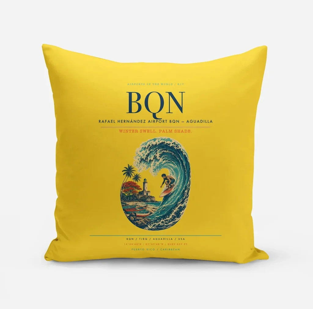 Rafael Hernández Airport (BQN) design on yellow pillow