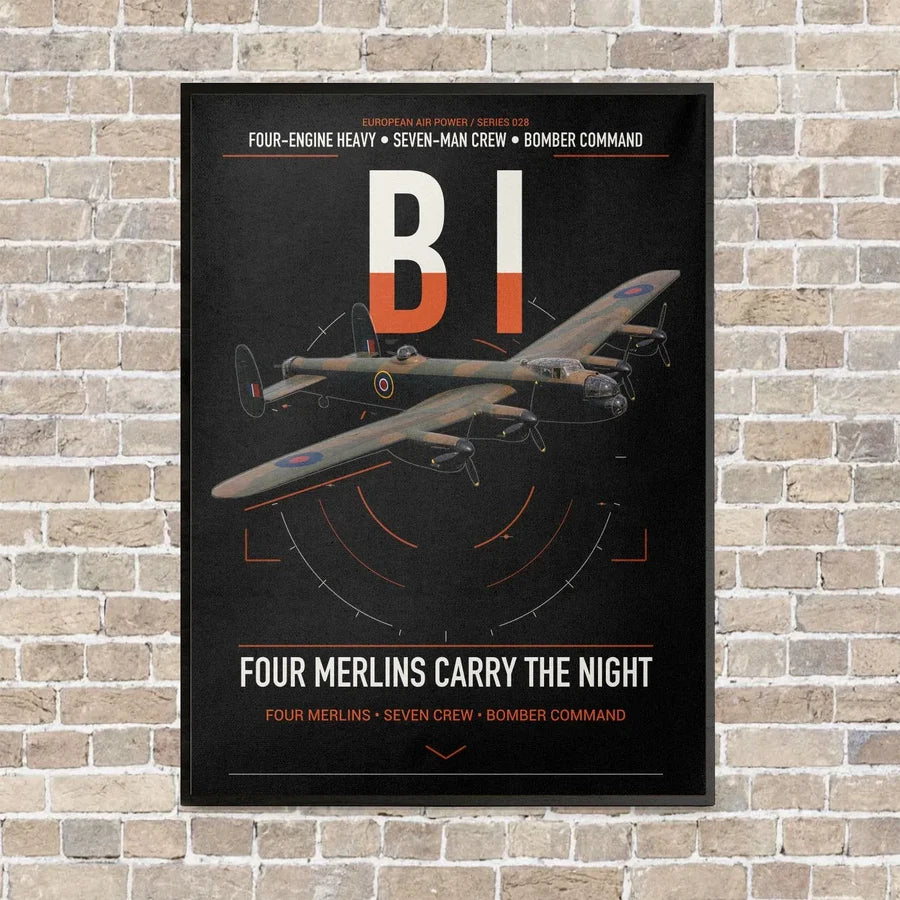 Avro Lancaster B I vertical canvas print - framed - black background
