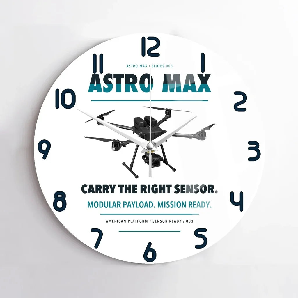 Freefly Astro Max design on white no frame wall clock
