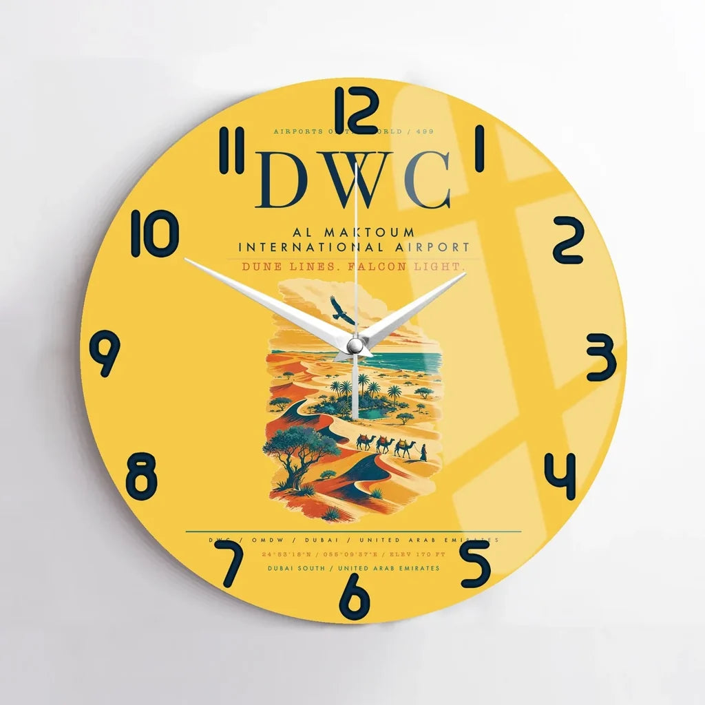Al Maktoum International Airport (DWC) design on yellow no frame wall clock
