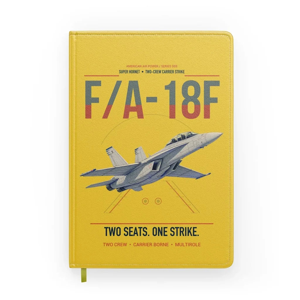 F-A-18F Super Hornet design on yellow notebook
