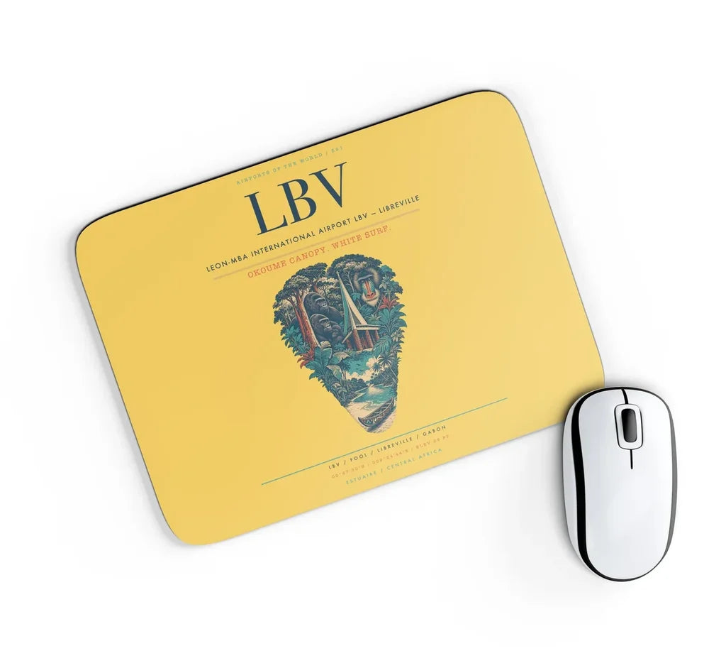 Leon-Mba International Airport (LBV) design on yellow rectangle mouse pad