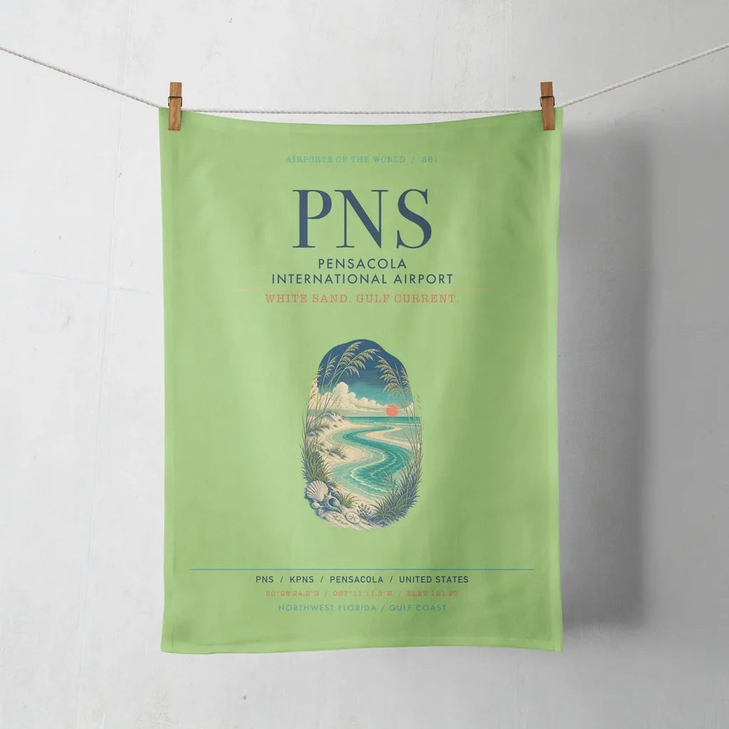 Pensacola International Airport (PNS) design on light green towel