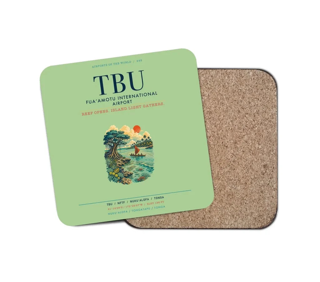 Fuaʻamotu International Airport (TBU) design on light green 1 piece coaster