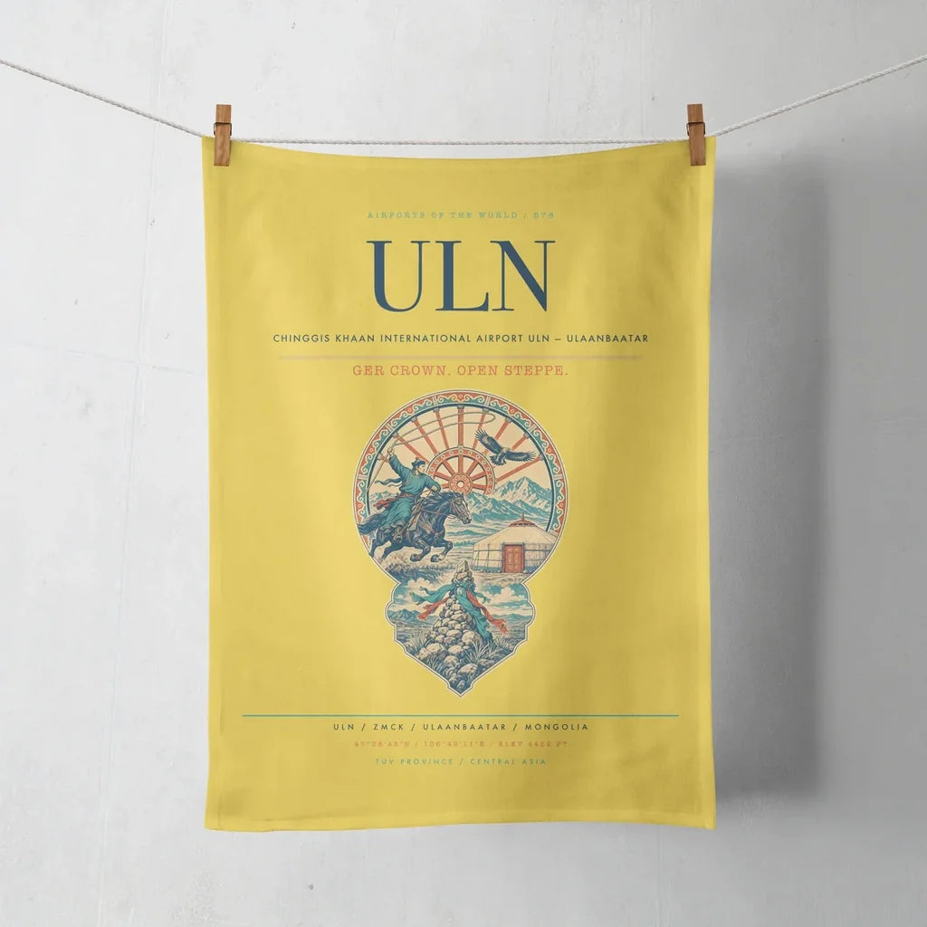 Chinggis Khaan International Airport (ULN) design on yellow towel