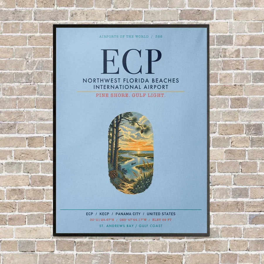 Northwest Florida Beaches International Airport ECP vertical canvas print - framed - light blue background