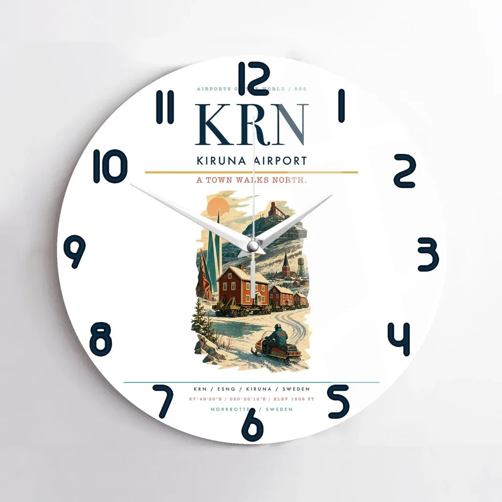 Kiruna Airport (KRN) design on white no frame wall clock