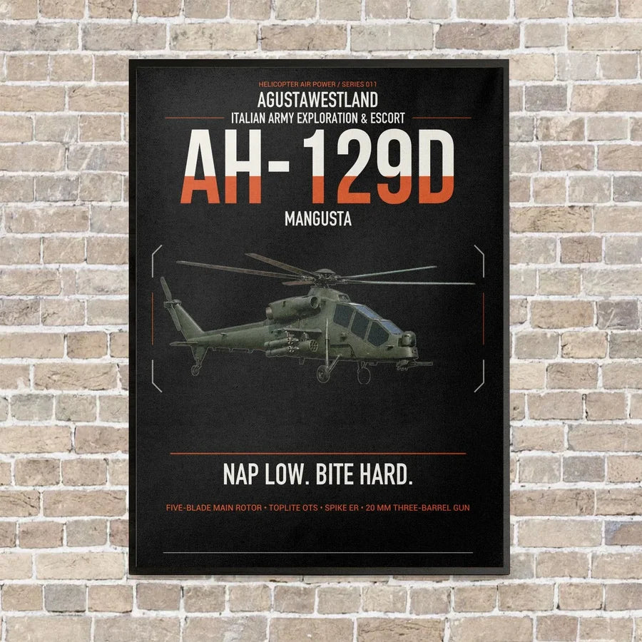 AgustaWestland AH-129D Mangusta vertical canvas print - framed - black background