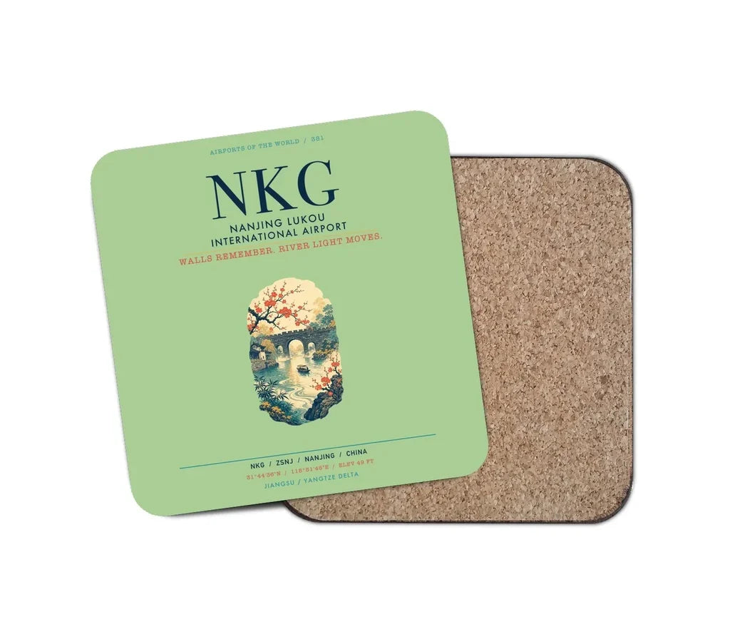 Nanjing Lukou International Airport (NKG) design on light green 1 piece coaster