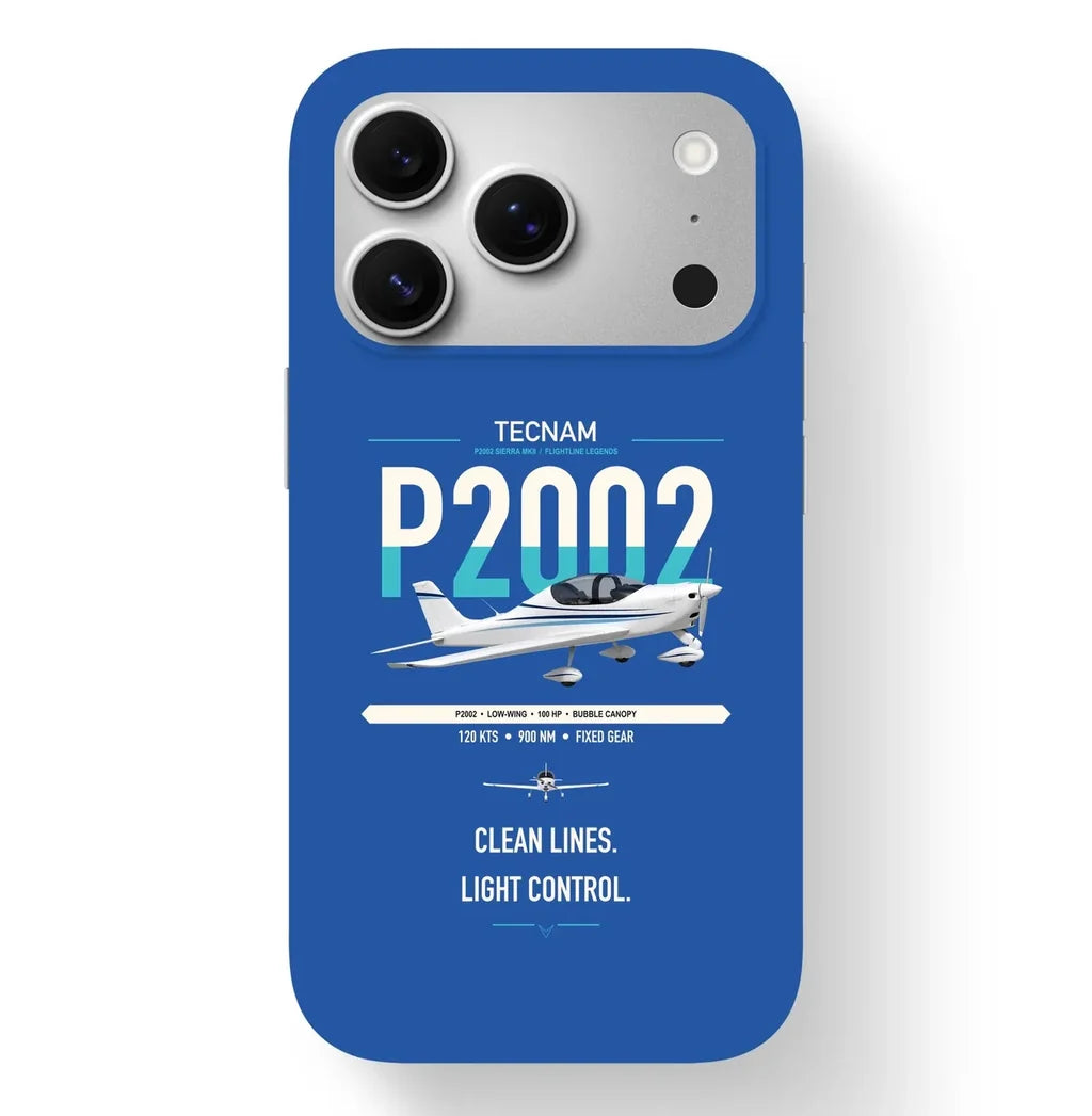 Tecnam P2002 Sierra MkII design on blue magsafe iphone case, for iPhone 17 Pro