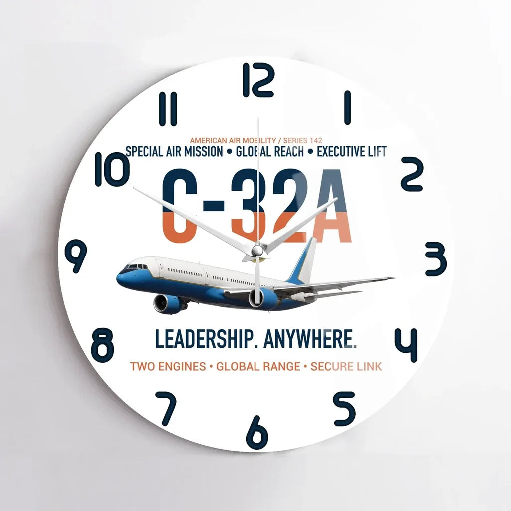 C-32A Air Force Two Global Reach design on white no frame wall clock