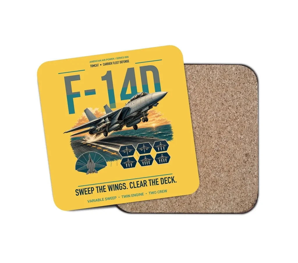 F-14D Tomcat design on yellow 1 piece coaster