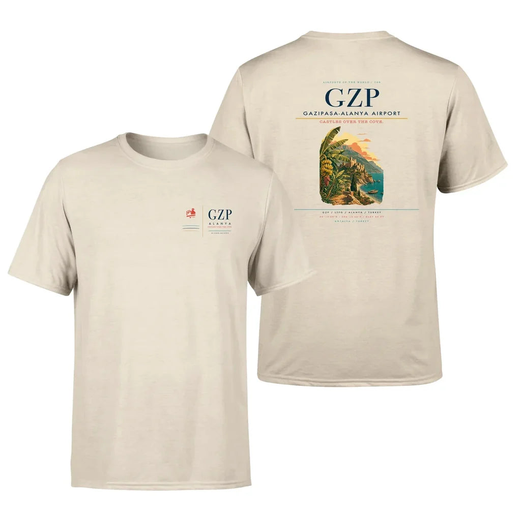Gazipasa-Alanya Airport (GZP) design printed on beige double-side t-shirt
