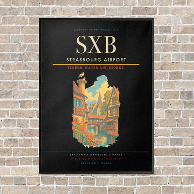Strasbourg Airport SXB vertical canvas print - framed - black background