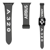 Thumbnail for Airbus A320 Flat Text leather apple watch band - grey