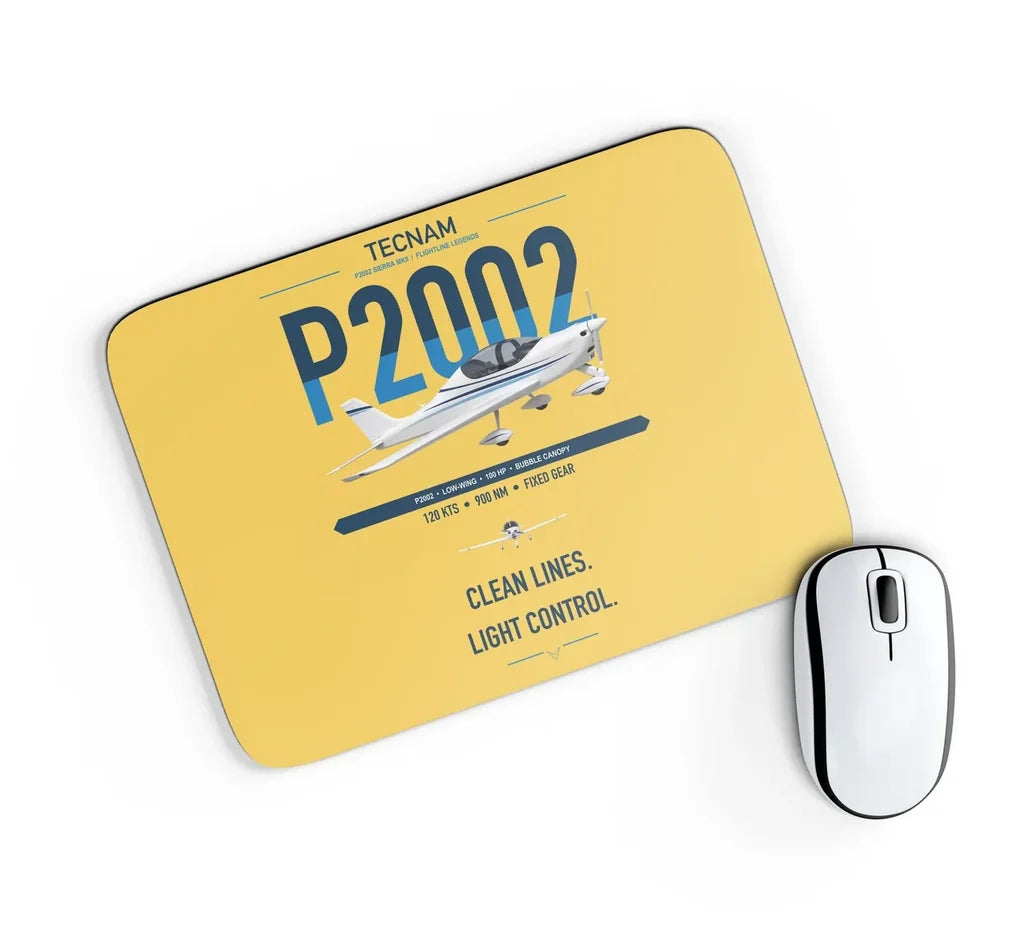 Tecnam P2002 Sierra MkII design on yellow rectangle mouse pad