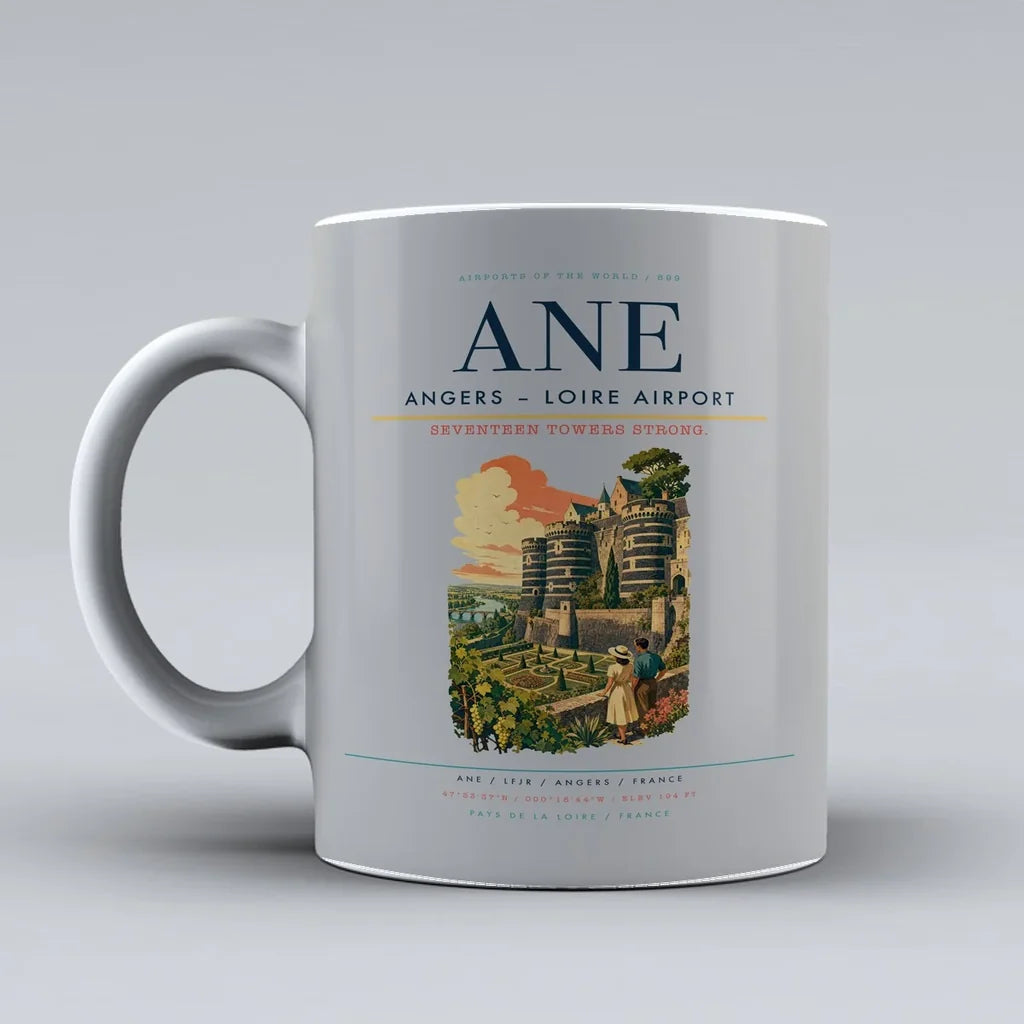 Angers – Loire Airport (ANE) airport code design on light gray ceramic mug