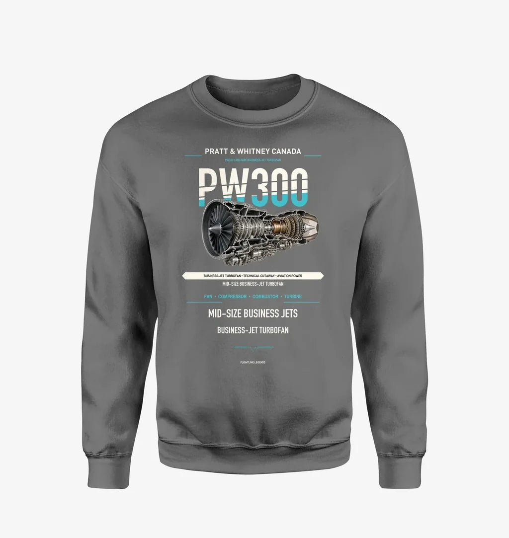 PW300 design on gray sweatshirt