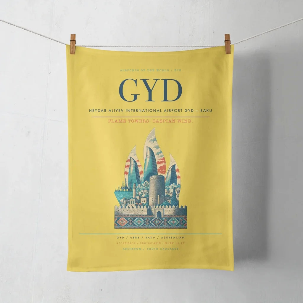 Heydar Aliyev International Airport (GYD) design on yellow towel