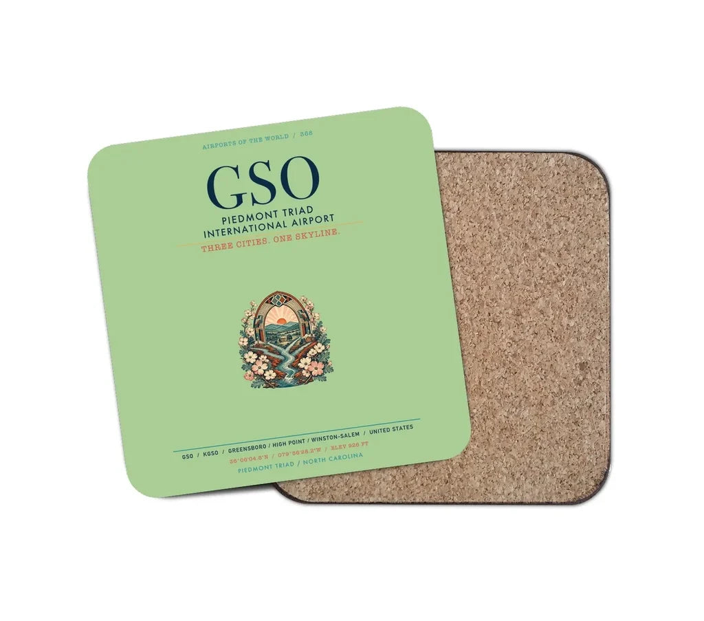 Piedmont Triad International Airport (GSO) design on light green 1 piece coaster