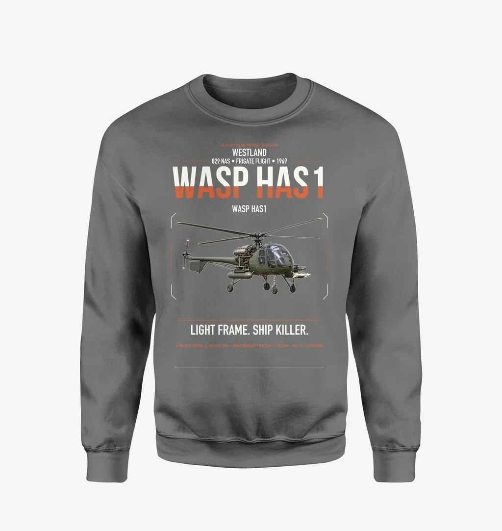 Westland Wasp HAS1 design on gray sweatshirt