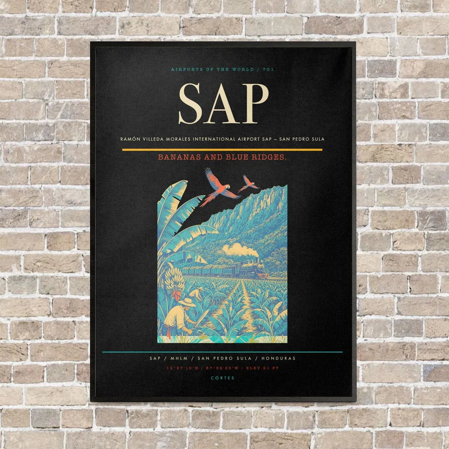 Ramón Villeda Morales International Airport SAP — San Pedro Sula vertical canvas print - framed - black background