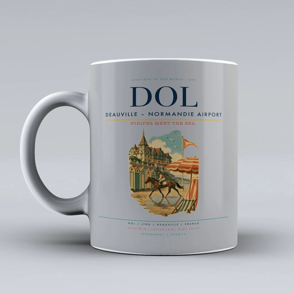 Deauville – Normandie Airport (DOL) airport code design on light gray ceramic mug