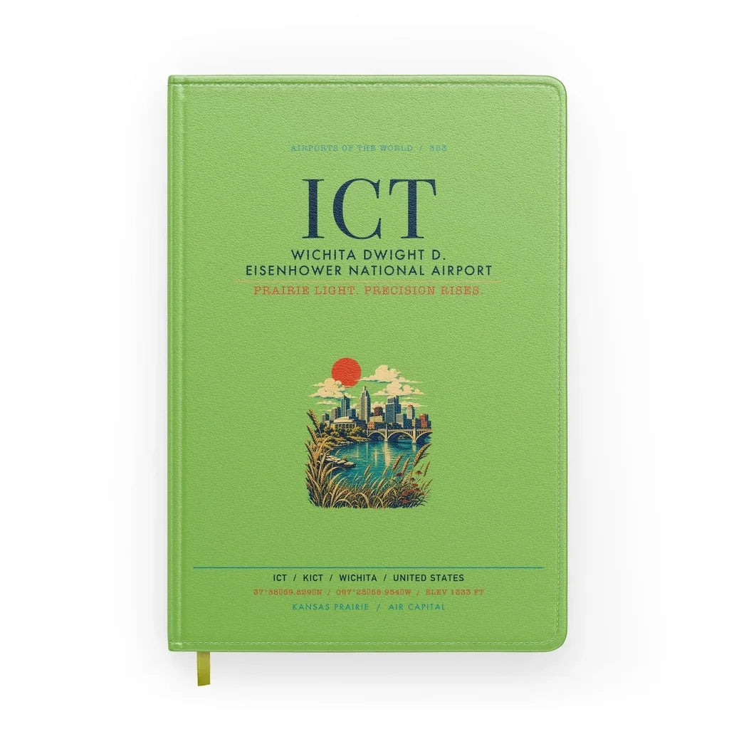 Wichita Dwight D. Eisenhower National Airport (ICT) design on light green notebook