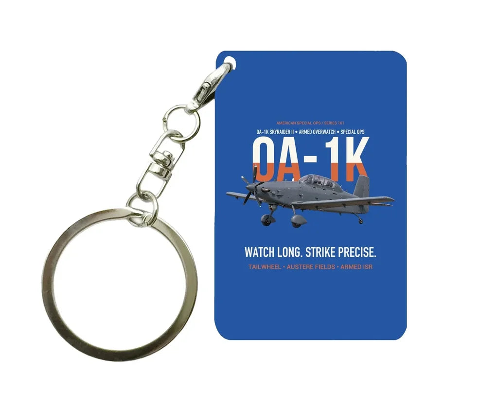 OA-1K SKYRAIDER II Key Chain design on blue key chain