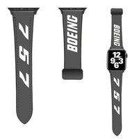 Thumbnail for Boeing 757 Flat Text leather apple watch band - grey