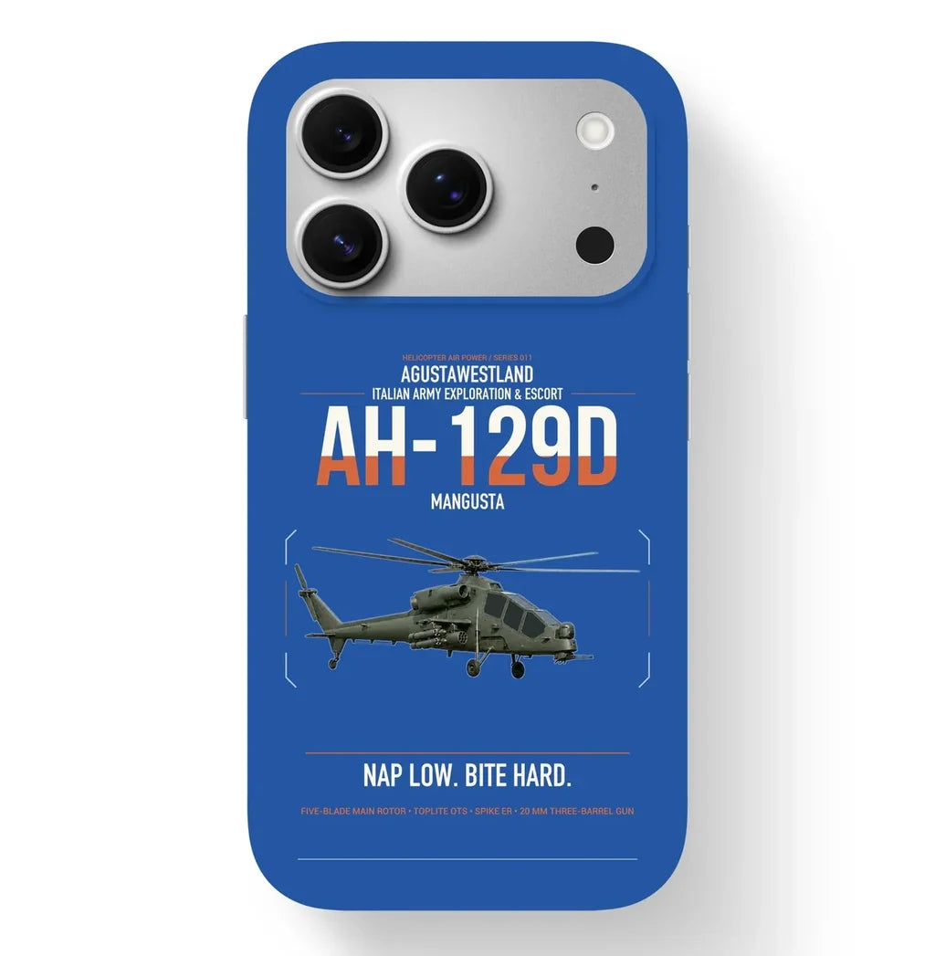 AgustaWestland AH-129D Mangusta design on blue magsafe iphone case, for iPhone 17 Pro