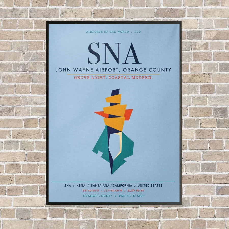 John Wayne Airport, Orange County SNA vertical canvas print - framed - light blue background