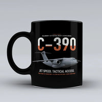 Thumbnail for C-390 Millennium design on black ceramic mug, double-side print