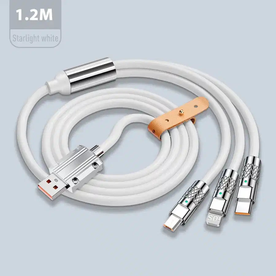 120W 6A 3 In 1 USB Fast Charging Cable Micro USB Type C Charging Cables 1.2M 2M, Starlight White 1.2M