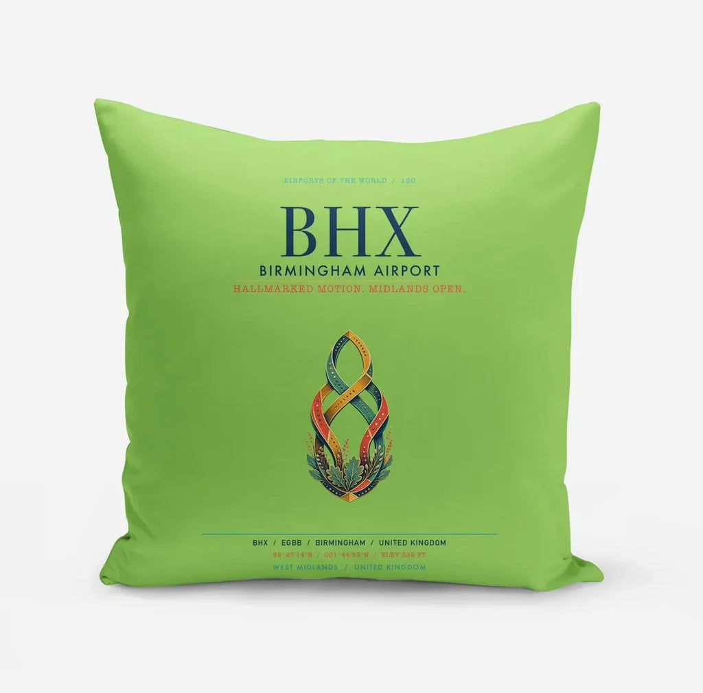 Birmingham Airport (BHX) design on light green pillow