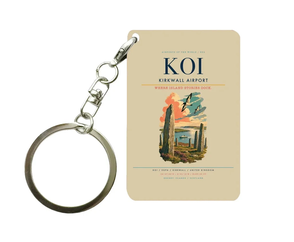 Kirkwall Airport (KOI) design on beige key chain