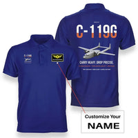 Thumbnail for C-119G Flying Boxcar design on blue+name double-side polo t-shirt, double-side print
