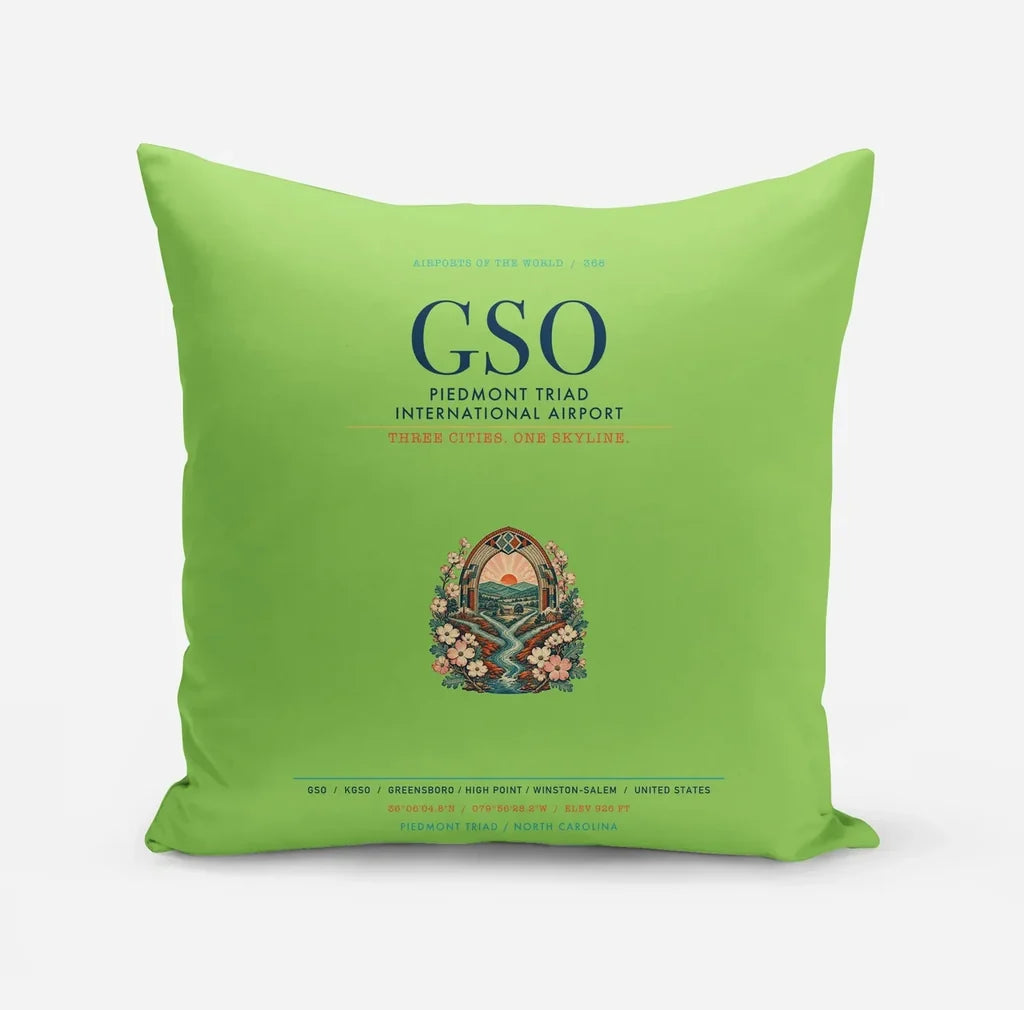 Piedmont Triad International Airport (GSO) design on light green pillow