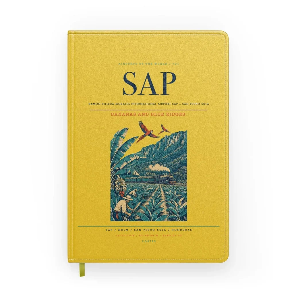 Ramón Villeda Morales International Airport (SAP) design on yellow notebook