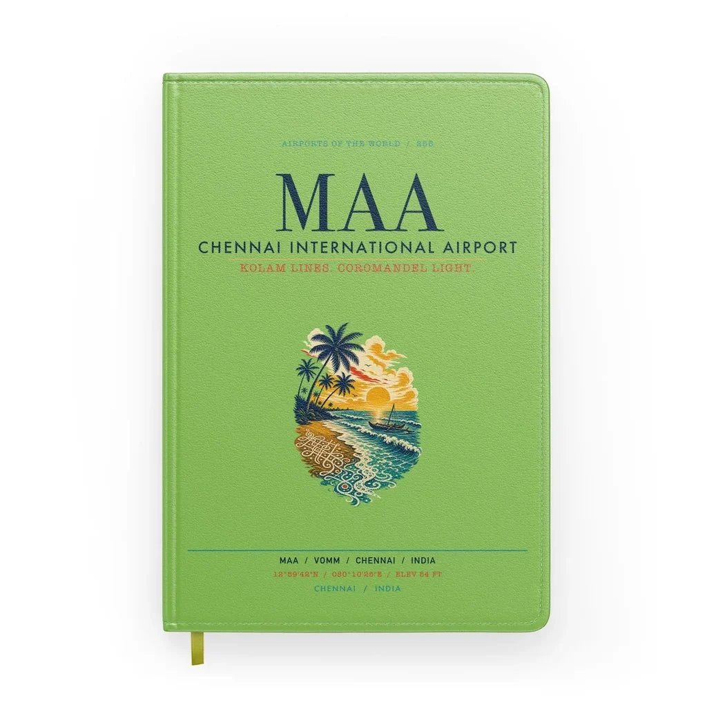 Chennai International Airport (MAA) design on light green notebook