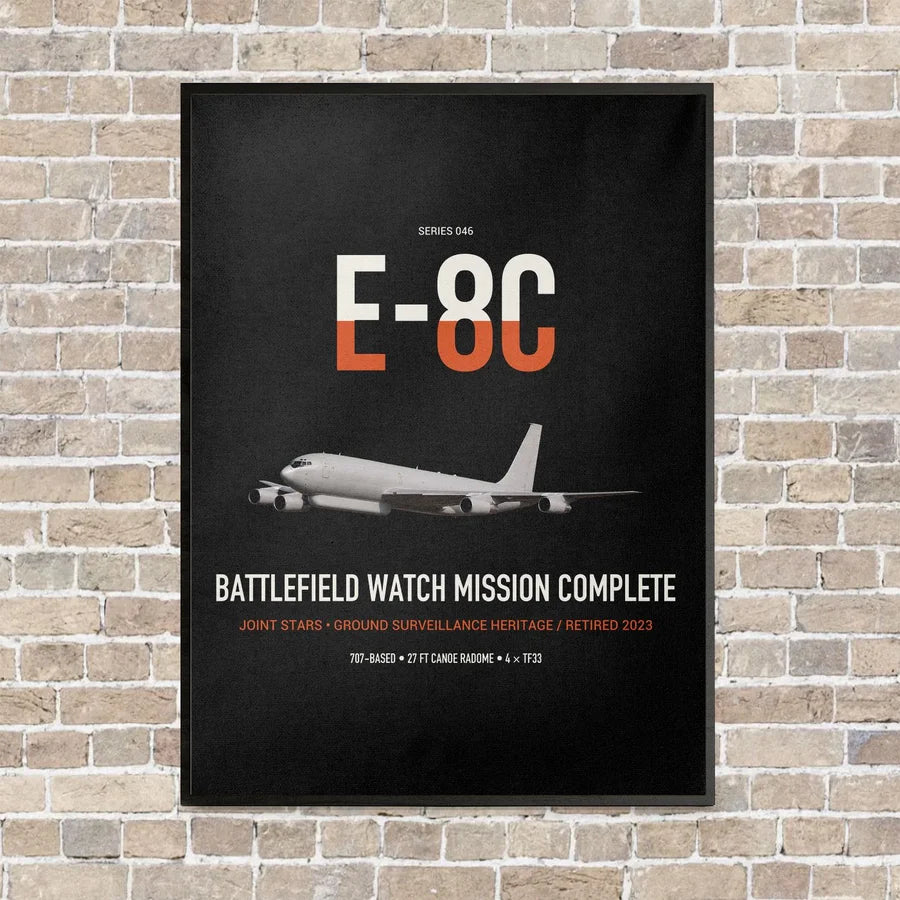 E-8C Joint STARS vertical canvas print - framed - black background