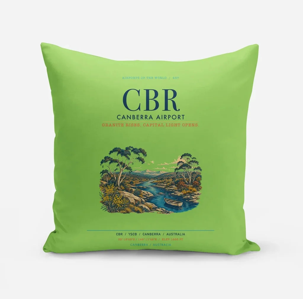 Canberra Airport (CBR) design on light green pillow