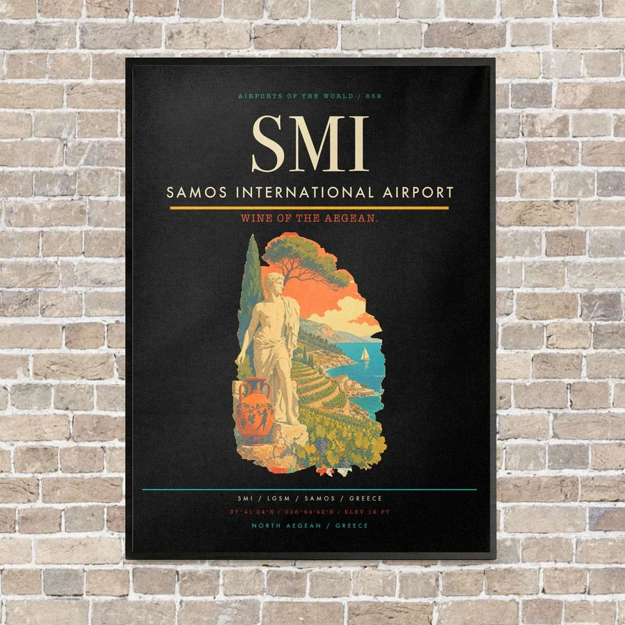 Samos International Airport SMI vertical canvas print - framed - black background