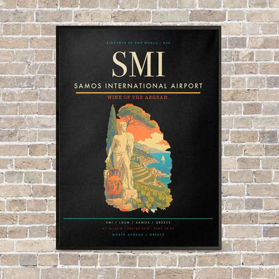 Samos International Airport SMI vertical canvas print - framed - black background