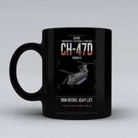 Thumbnail for Boeing CH-47D design on black ceramic mug, double-side print